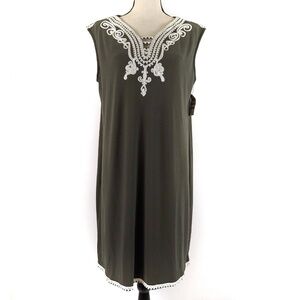 Alfani Urban Olive Green Soutache Trim V-Neck Sleeveless Pullover Dress Sz 0X